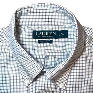 Lauren Ralph Lauren Classic Fit Non Iron Shirt in White/Blue Check Mens 16/34-35